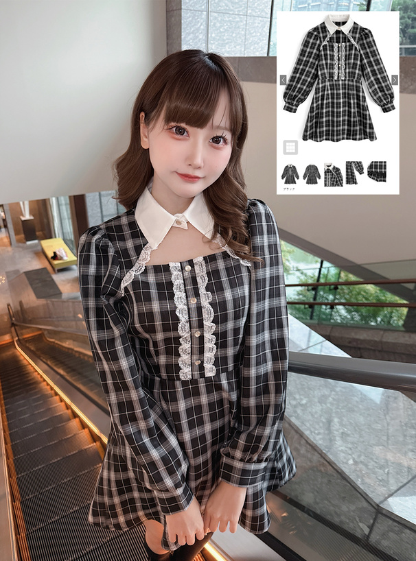 チェック柄フロントオープンミニワンピース[tg899] | レディース