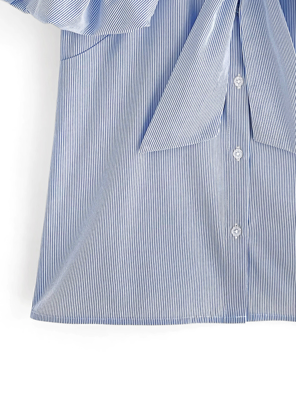 ストライプ柄ボウタイバルーンスリーブブラウス[tw1082] | レディース