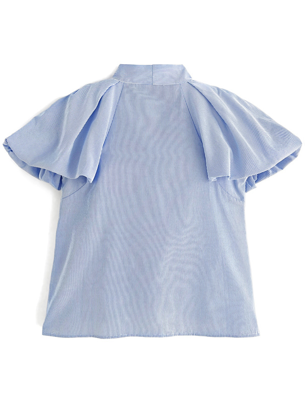 ストライプ柄ボウタイバルーンスリーブブラウス[tw1082] | レディース