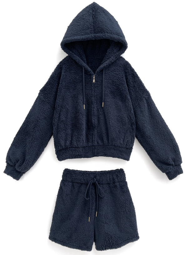 フードジップパーカー×ショートパンツボアセットアップ[ze881