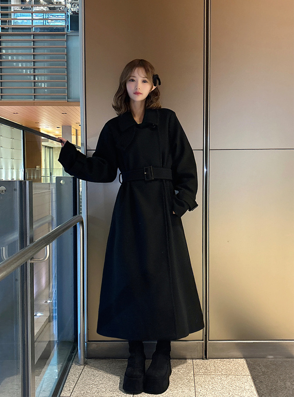 ベルト付きスタンドカラーロングコート[ze932] | レディース