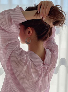 ストライプ柄バックレースアップシアーシャツ[dk955] | レディース