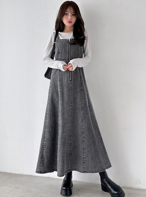 ハーフジップフレアデニムキャミワンピース[on237] | レディース