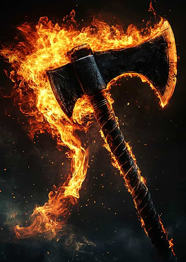 Flaming Axe' Poster, picture, metal print, paint by Hume Francesca