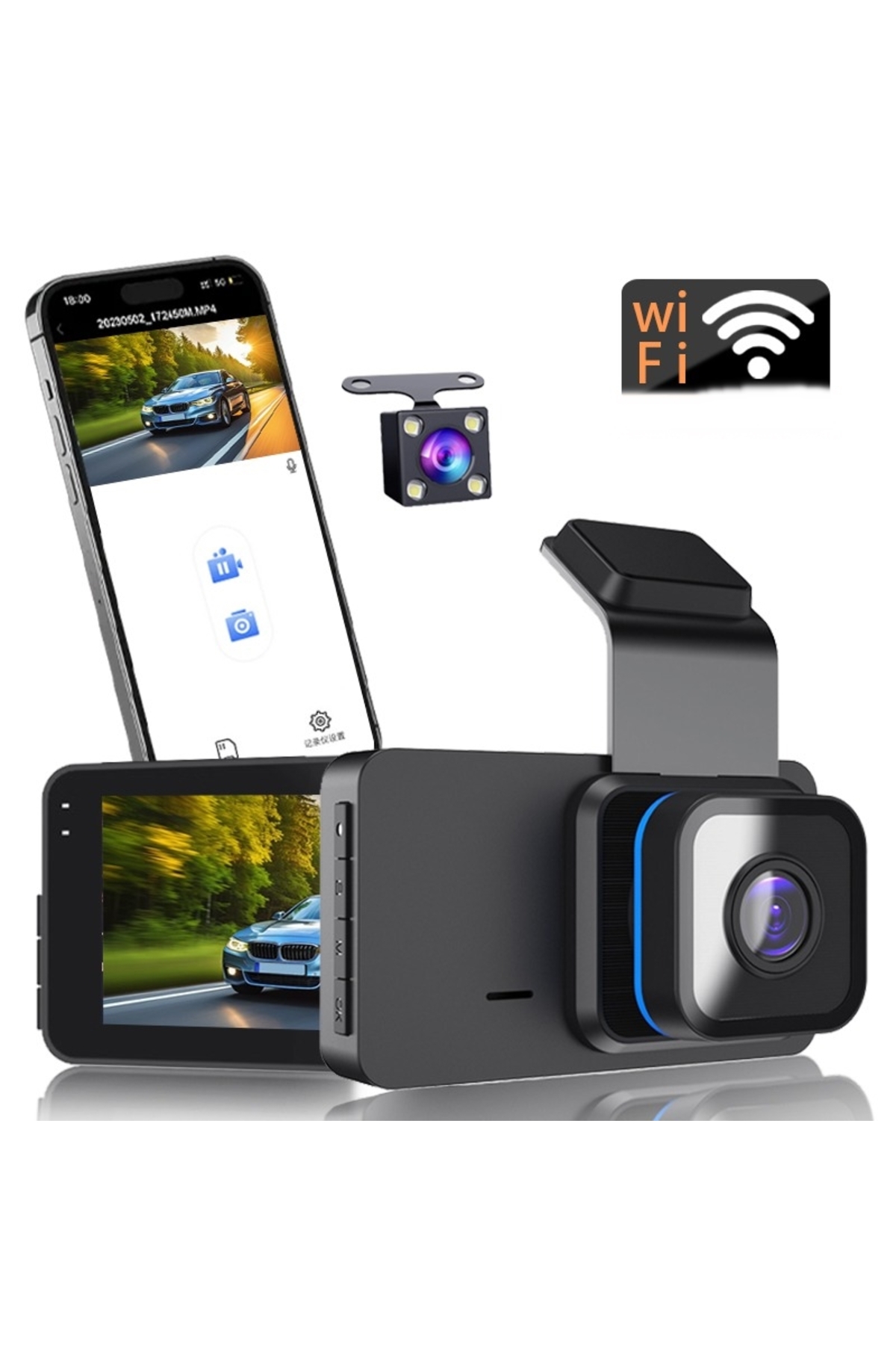 gaman Dual Lens Araç Kamerası - WiFi Destekli, Süper HD 1296p