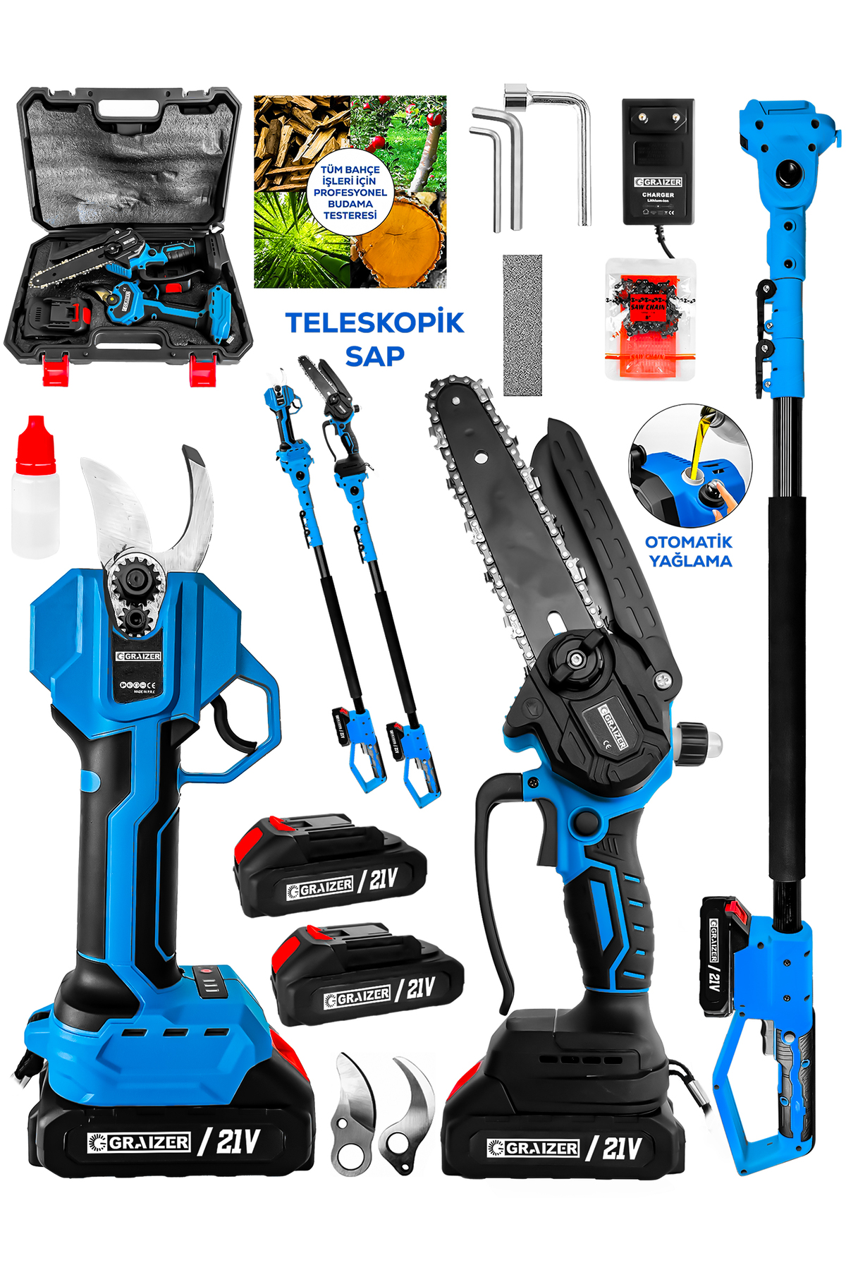 Graizer M 21 Vf Platinum 2 Akülü Kömürsüz Şarjlı Ağaç Dal Kesme