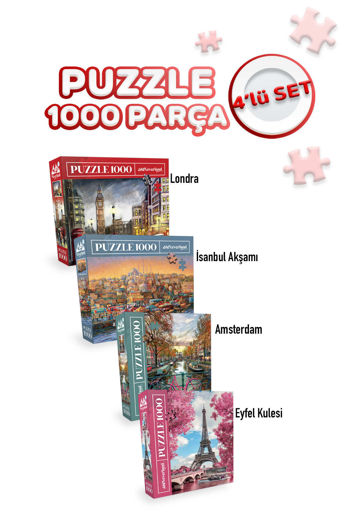 Neverland 4 Adet 1000 Parça Puzzle - Eyfel / İstanbul Evening