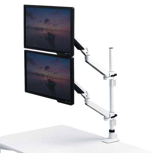 モニターアーム(垂直水平・多関節・VESA規格・上下2面・ホワイト) CR