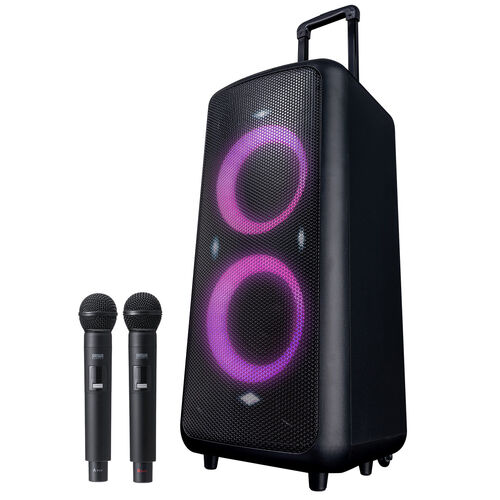 イベントスピーカー｜180W・ワイヤレスマイク2本・LED・収納バッグ付
