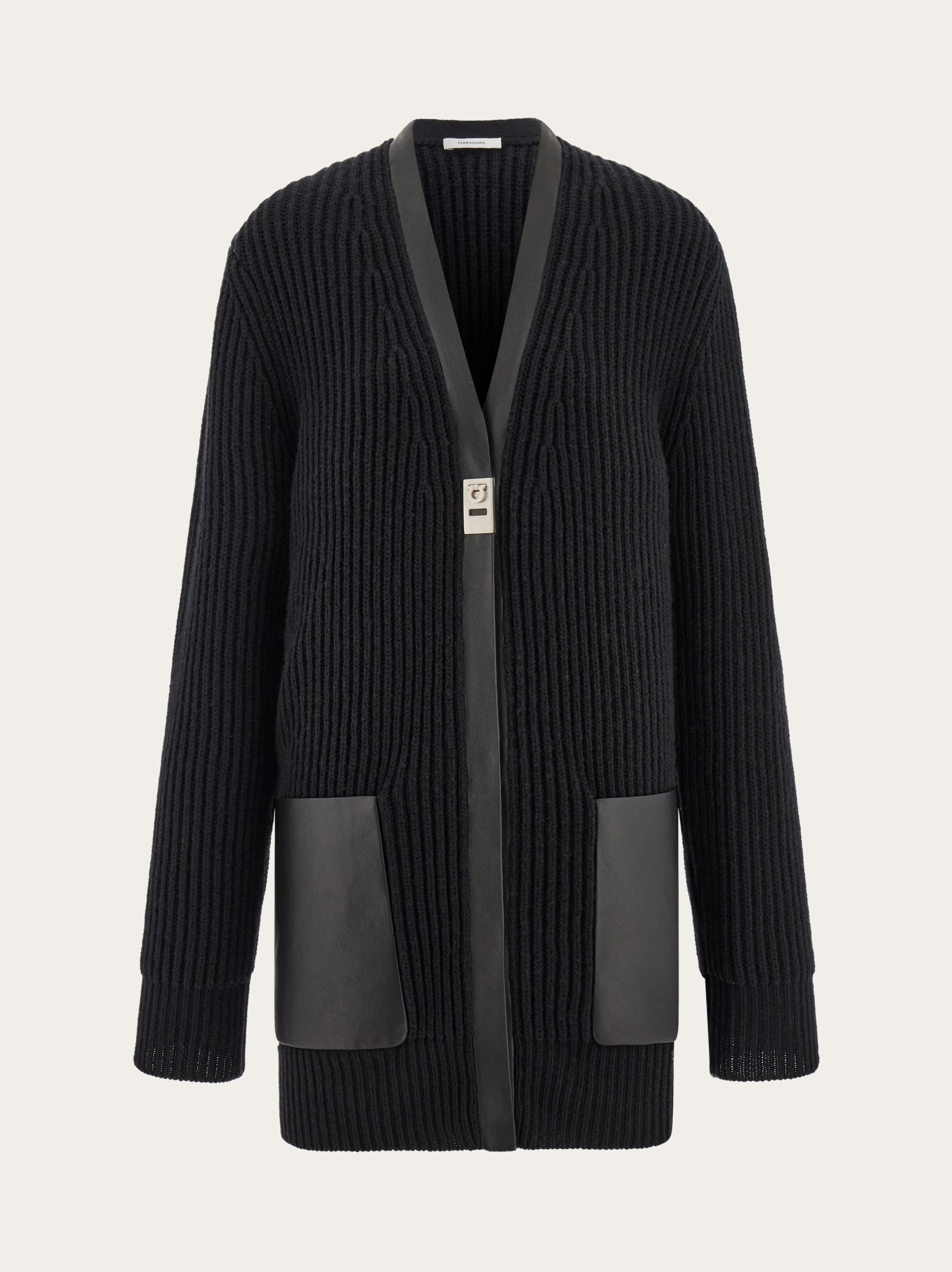 Longline cardigan with leather trims - Women | Ferragamo