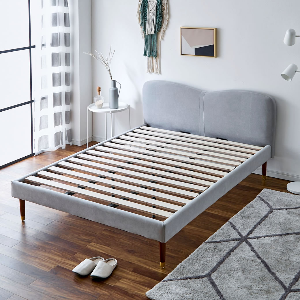 ララ ファブリックベッド ダブル ベッドフレームのみ 木製 すのこ