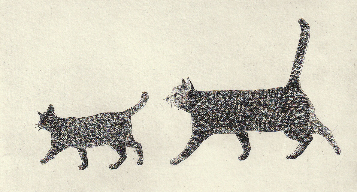 お散歩・二匹の猫/ 銅版画 (額あり） | iichi 日々の暮らしを心地よく