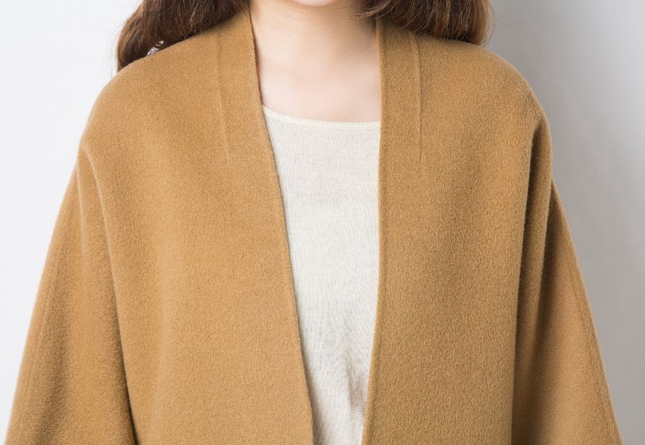 カシミヤ混素材 ダブルフェイスエレガントな大人ポンチョコート