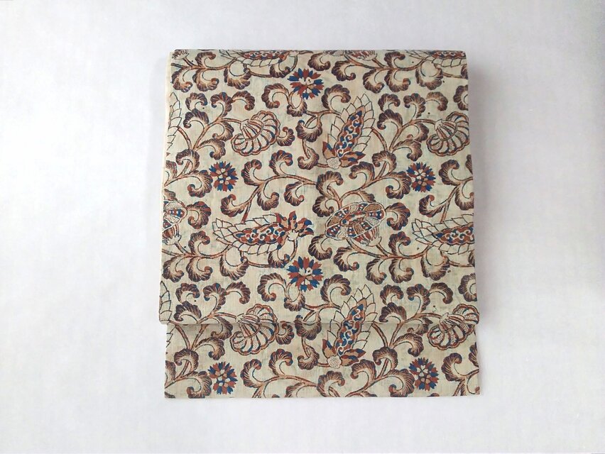 名古屋帯＊京更紗（白地花入り天井柄） | iichi 日々の暮らしを