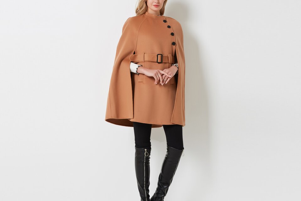 カシミヤ混素材 ダブルフェイス 優雅なフレアシルエット レディース