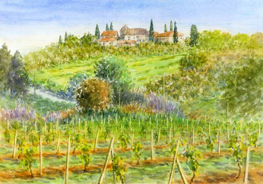 田園風景 水彩画 額装済み 原画 F6サイズ 田園風景 水彩画 額装済み F6