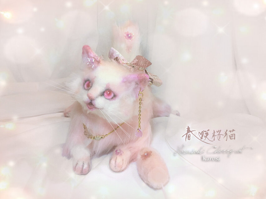 春咲桜猫「可動！」桜 蝶々 猫 ネコ 羊毛フェルト アートドール