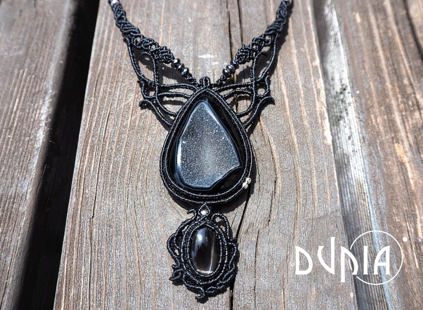 天然石マクラメネックレス オニキス ブラックスター | iichi 日々の