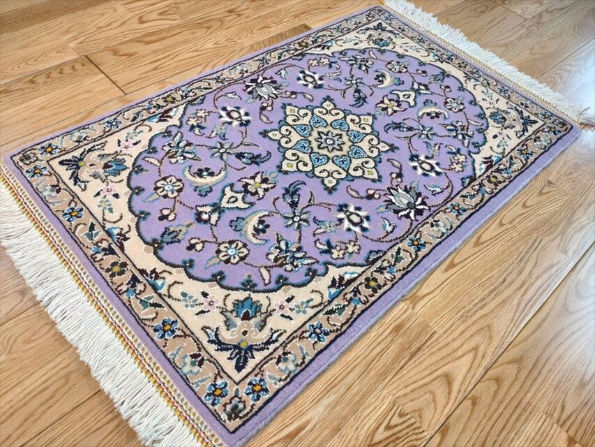 ペルシャ絨毯 ナイン産 マット パープル 80×50cm 高級手織りラグ