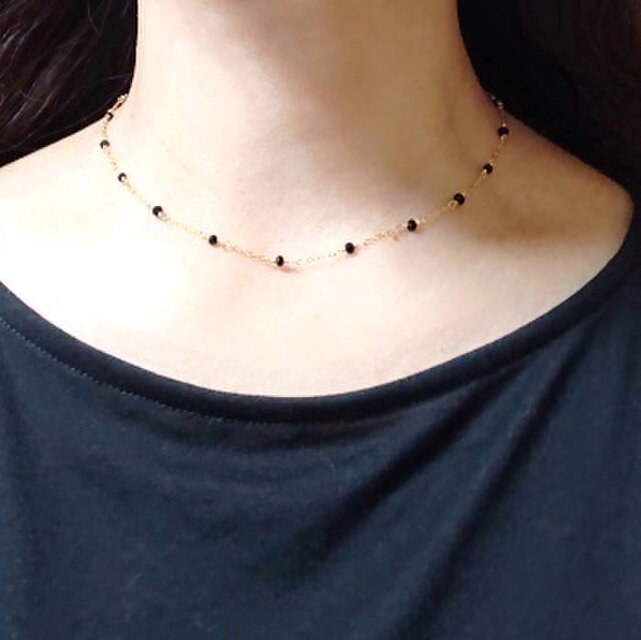 14kgf☆天然石ブラックスピネル ステーションネックレス | iichi 日々