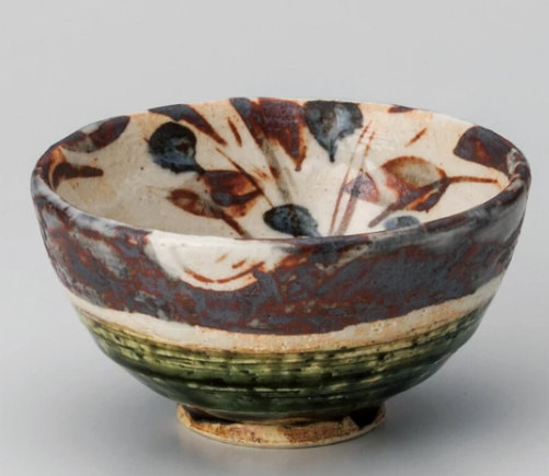 ◇新品◇ 加藤五陶兵衛造 美濃焼青織部草花紋並茶碗 【紙箱】1個の