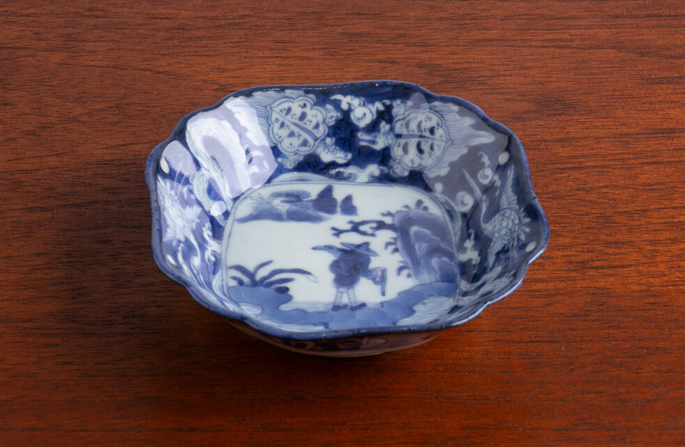 古伊万里 染付 山水鶴亀文 四方皿 江戸後期 E948 | iichi 日々の暮らし