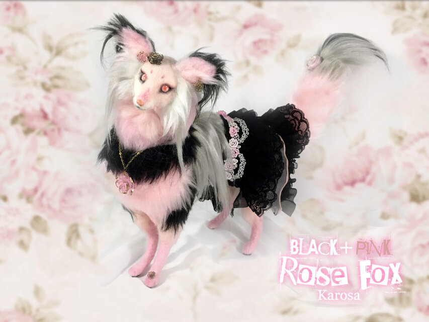 薔薇 狐 ローズ フォックス 全身可動 羊毛フェルト アートドール
