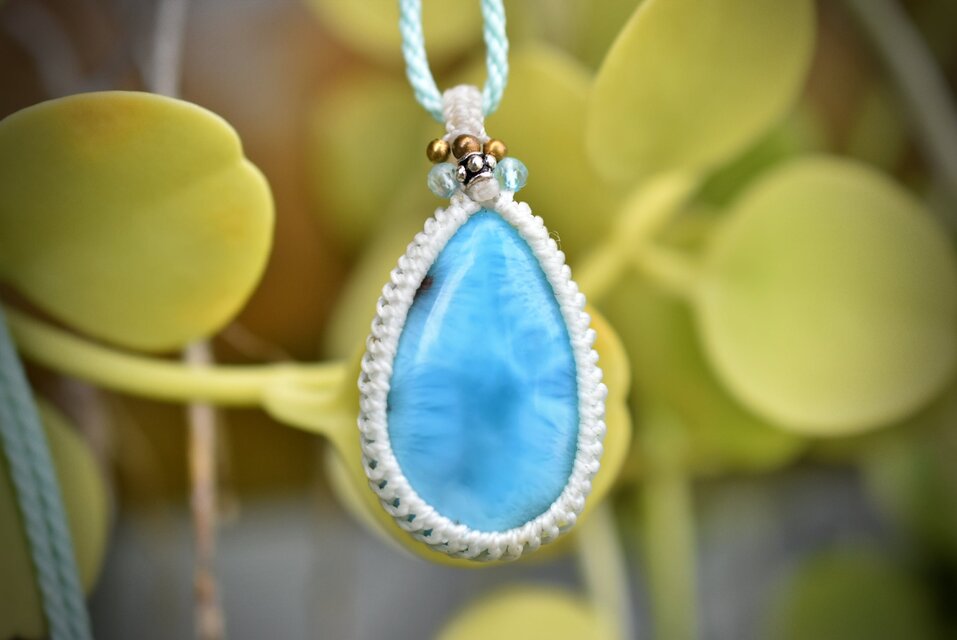 涙ドロップ☆ラリマー マクラメネックレス1188 | iichi 日々の暮らしを