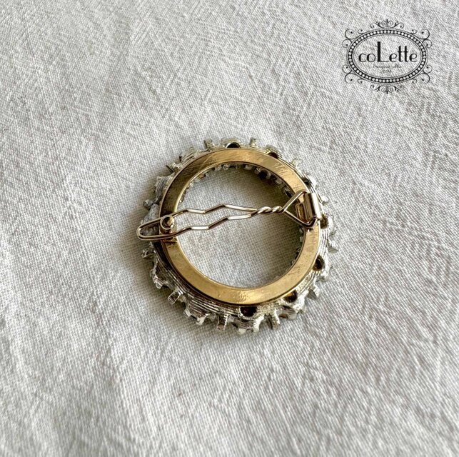 ヴィンテージブローチヘアピン／グリーンクリスタルブローチ（VBHP-001