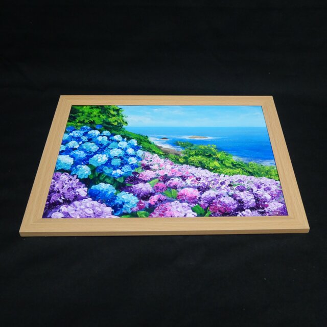 油絵【海と空と桃源郷岬の紫陽花】 | iichi 日々の暮らしを心地よく