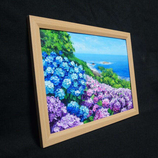 油絵【海と空と桃源郷岬の紫陽花】 | iichi 日々の暮らしを心地よく