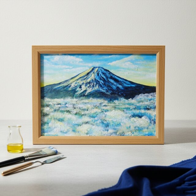 油絵【朝の富士山】（A4サイズ 原画）油彩画 絵画 風景画 富士山