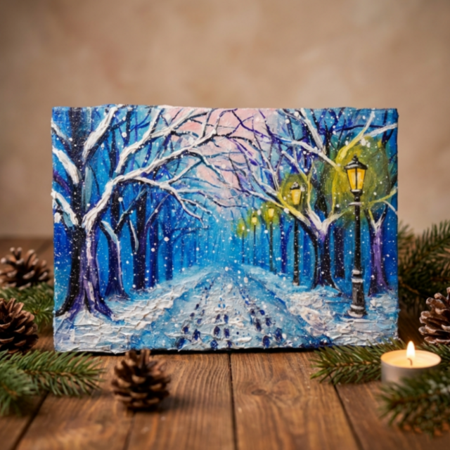 油絵 原画 【雪の散歩道】 絵画 油彩 雪 景色 風景画 冬 | iichi 日々