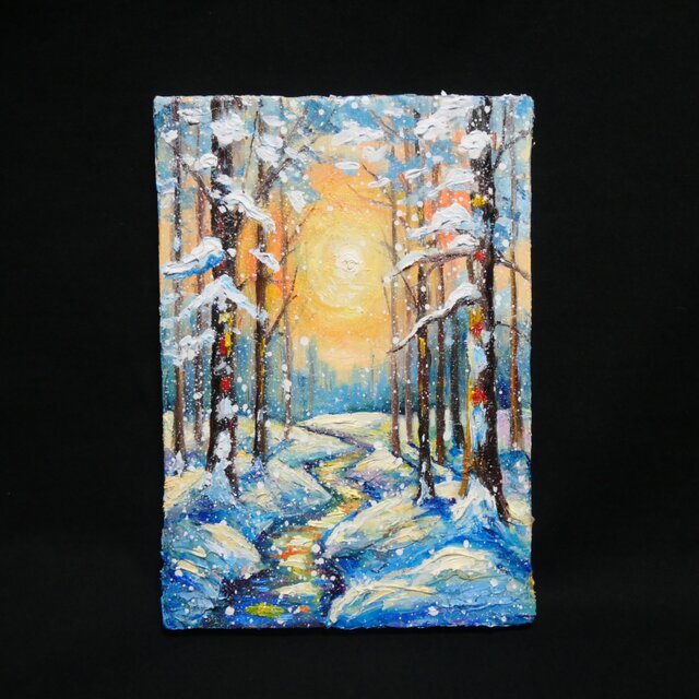 油絵 原画【黄金色の冬】油彩画 風景画 インテリア 壁掛け 絵画
