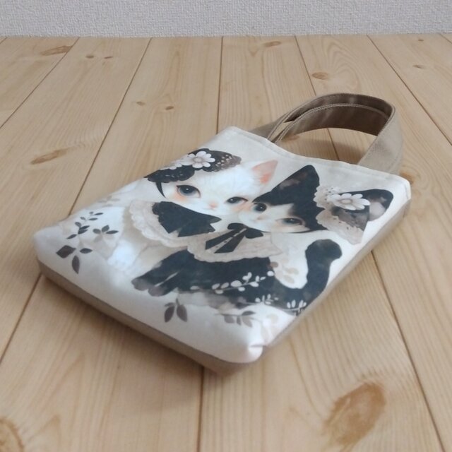 猫 パネル生地のミニミニトートバッグ ベージュ 871 | iichi 日々の