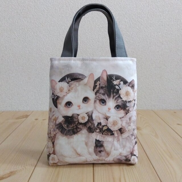 猫 パネル生地のミニミニトートバッグ グレー 870 | iichi 日々の