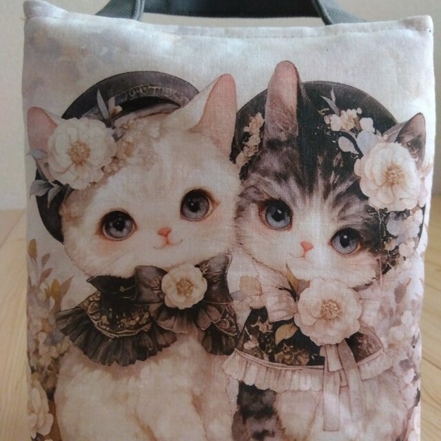 猫 パネル生地のミニミニトートバッグ グレー 870 | iichi 日々の