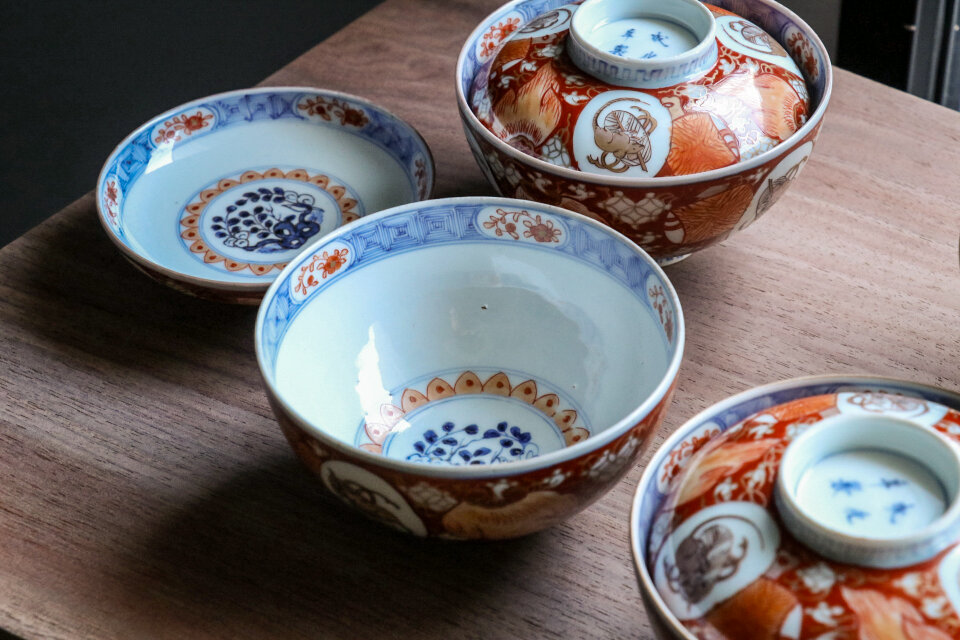 古伊万里 染錦小槌鼠文蓋茶碗 明治時代 E680B | iichi 日々の暮らしを