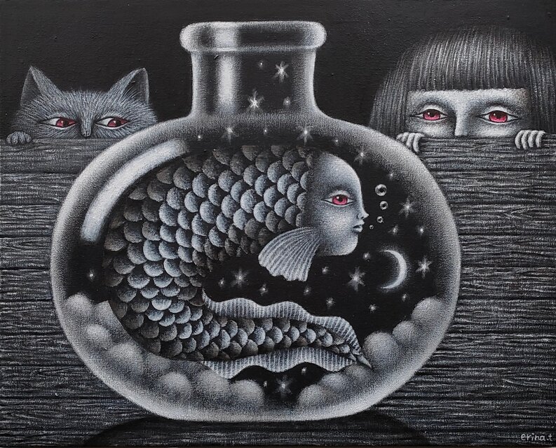 原画「観察」キャンバス F3号 | iichi 日々の暮らしを心地よくする