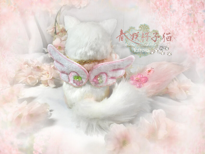 春咲桜子猫 完全オリジナル 可動 桜 蝶々 猫 ネコ 羊毛フェルト アート