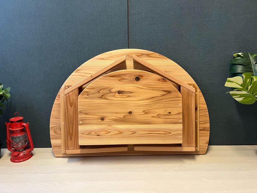 送料無料】 ローテーブル 半円 収納付き90cm 60cm 杉 折り畳み脚