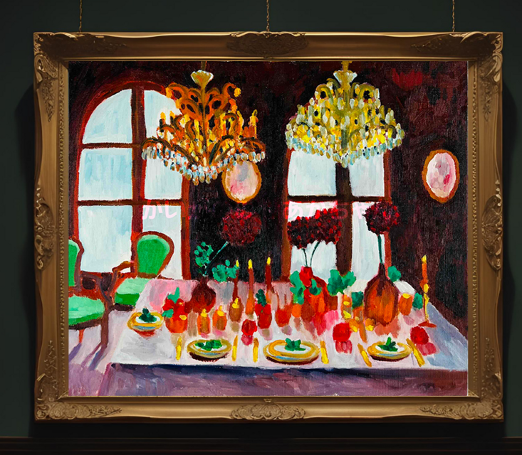 38×46㎝「西洋式テーブルA」F8・原画・油彩 | iichi 日々の暮らしを