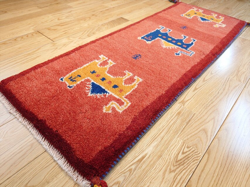 ペルシャ ギャッベ ミニランナー 細長いマット ラグ 113x43㎝ ライオン