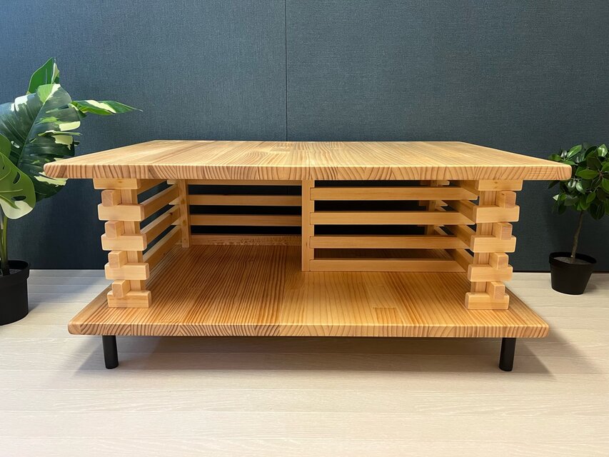 送料無料】 ローテーブル 和風 木組格子形 90cm 60cm パイン