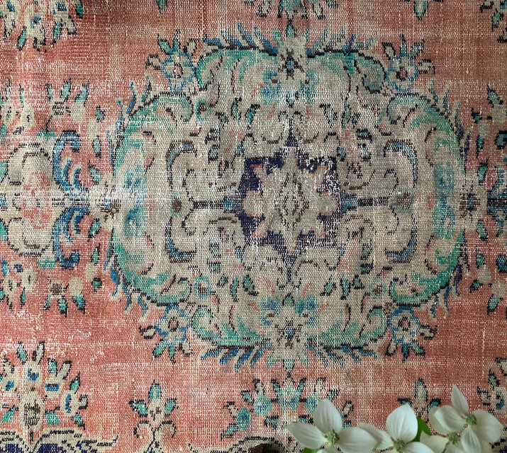 超大判 コーラルピンク 244×132 インディゴブルー トルコヴィンテージ