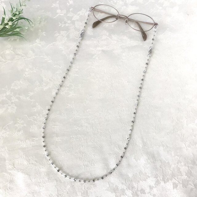 チェコガラス メガネチェーン グラスコード メガネストラップ シルバー