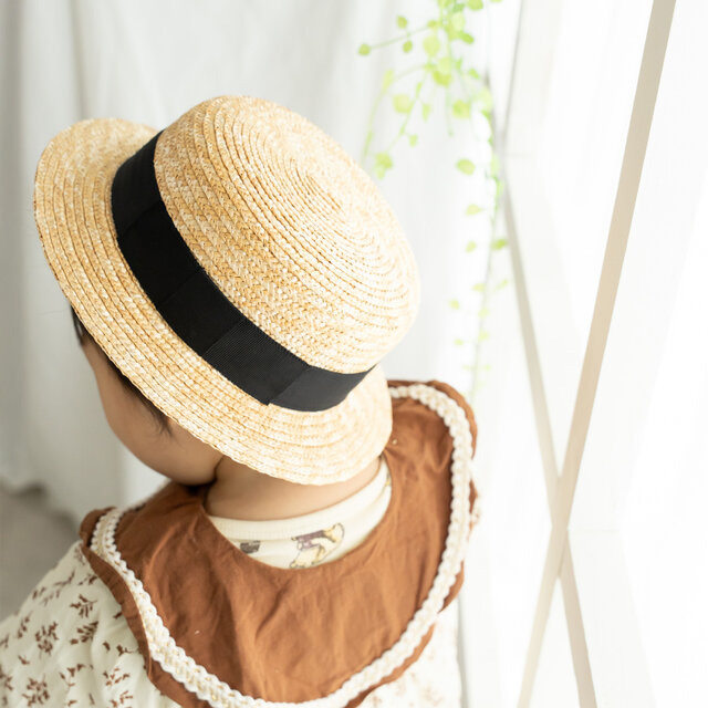 マラン 子供用 麦わら カンカン帽子 ストローハット 帽子 52cm [UK