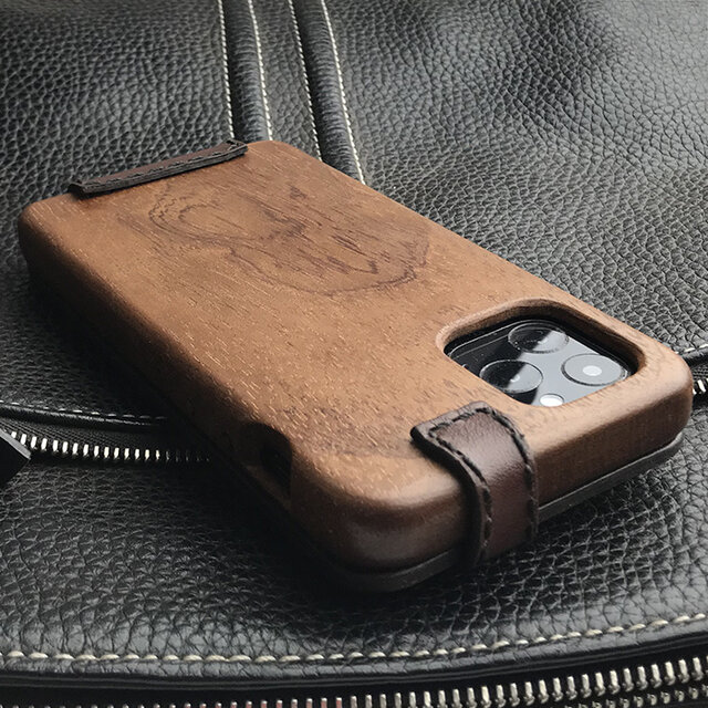 受注生産】木と革で作った iPhone 11Pro 専用木製ケース 縦開き