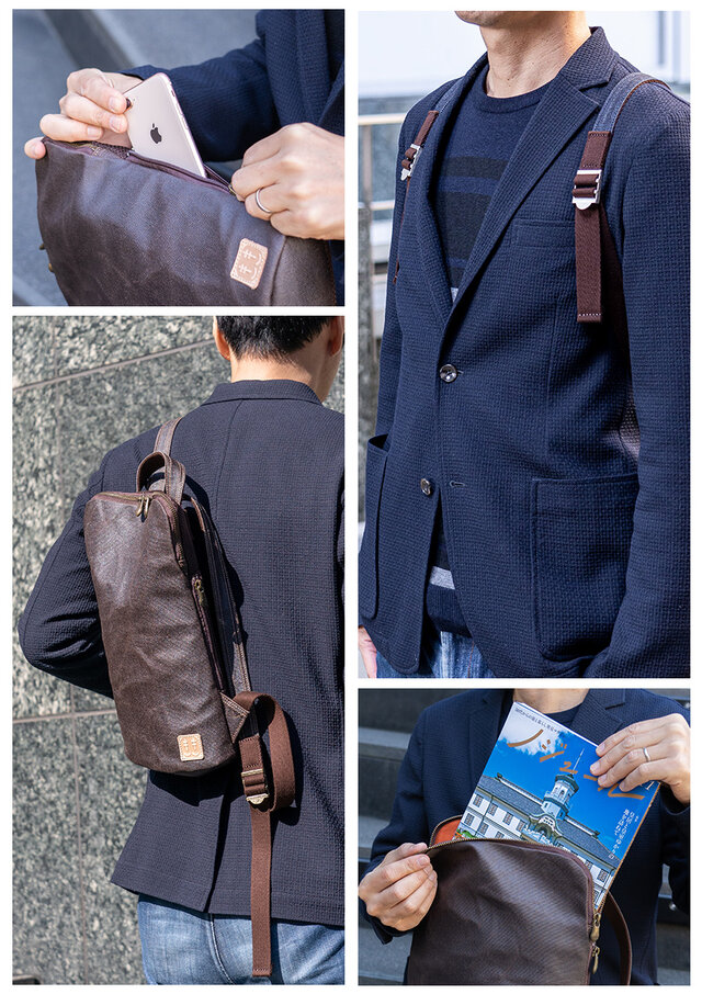 酒屋さんの前掛けリメイク（柿渋染） リュック、トートバッグ