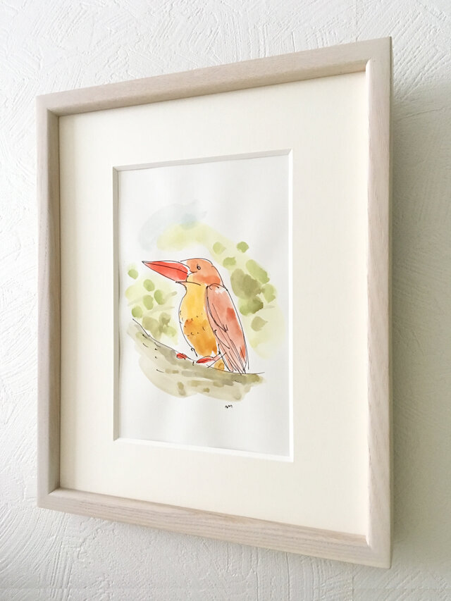額付き水彩画「アカショウビン」原画 | iichi 日々の暮らしを心地よく